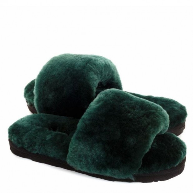UGG Fluff Slide Slippers Dark Green