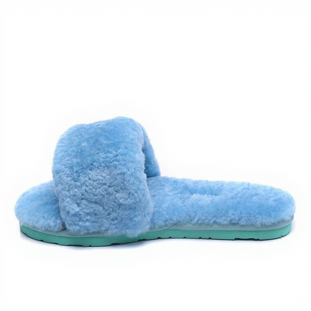 Меховые домашние тапочки Fur Slides Голубые