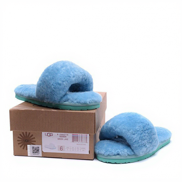 Меховые домашние тапочки Fur Slides Голубые